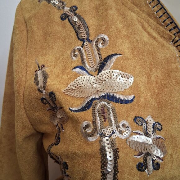 Faux Suede Jacket S Boho Sequin Western Festival Trendy By MISSKOO - Picture 2 of 11